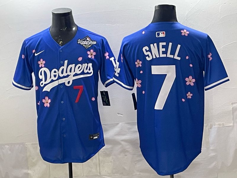 Men Nike 2026 Los Angeles Dodgers #7 Snell Blue Sakura Edition Game MLB Jersey 007
